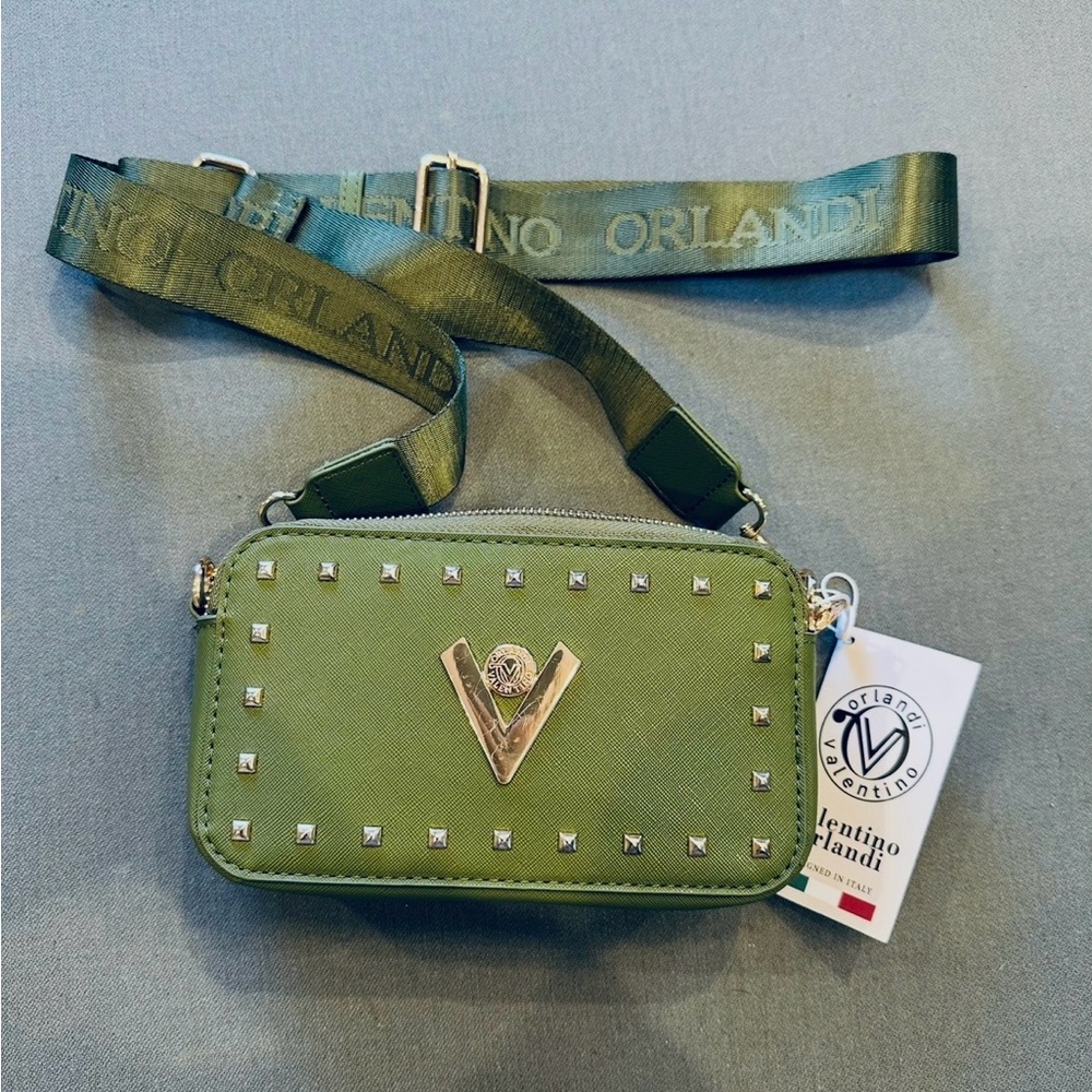 Valentino Orlandi Olive Studded Crossbody Bag